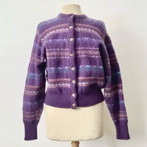 Laura Ashley Vintage Fair Isle Scottish Wool Cardigan Sweater Medium Large M L